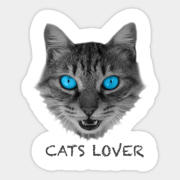 Gray Cat 3D with Blue Eyes Gift for Cats Lover Sticker by FoolDesign